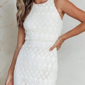 Vici, ATHENS CROCHET HALTER MIDI DRESS - CREAM